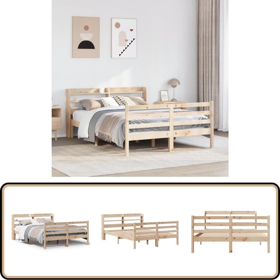 VidaXL Bedframe met hoofdbord massief grenenhout 120x190 cm