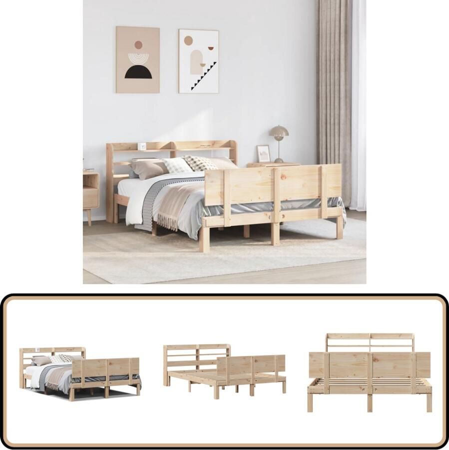 VidaXL Bedframe met hoofdbord massief grenenhout 160x200 cm
