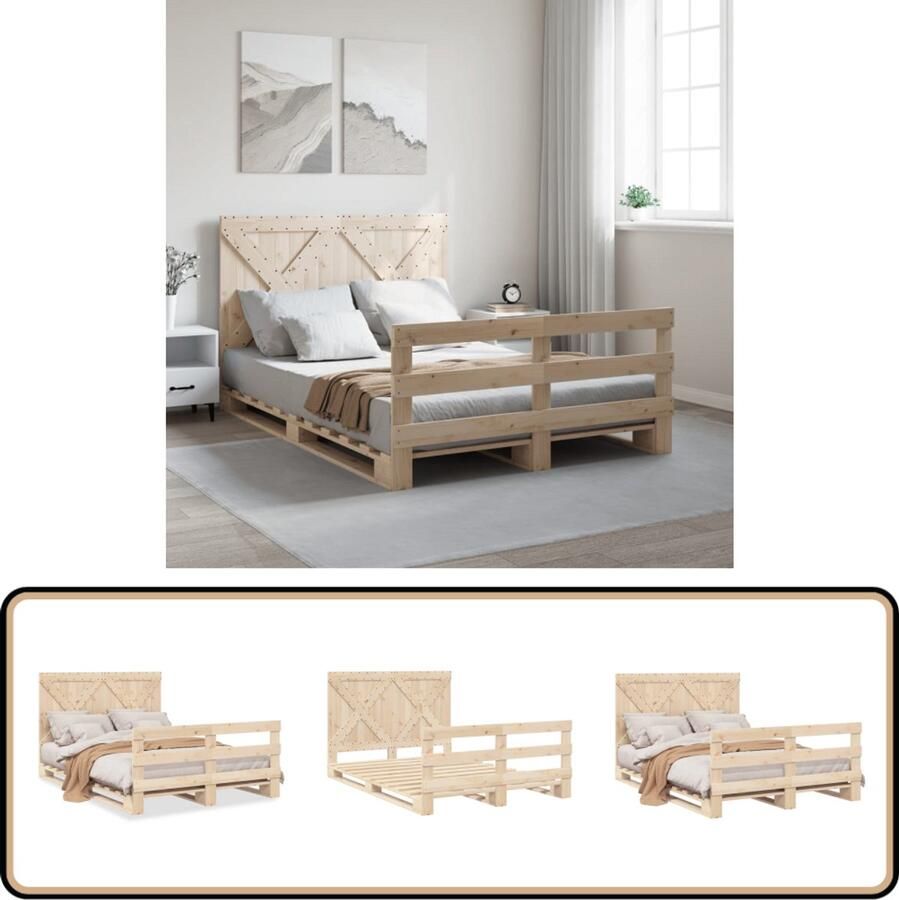 VidaXL Bedframe met hoofdbord massief grenenhout 160x200 cm