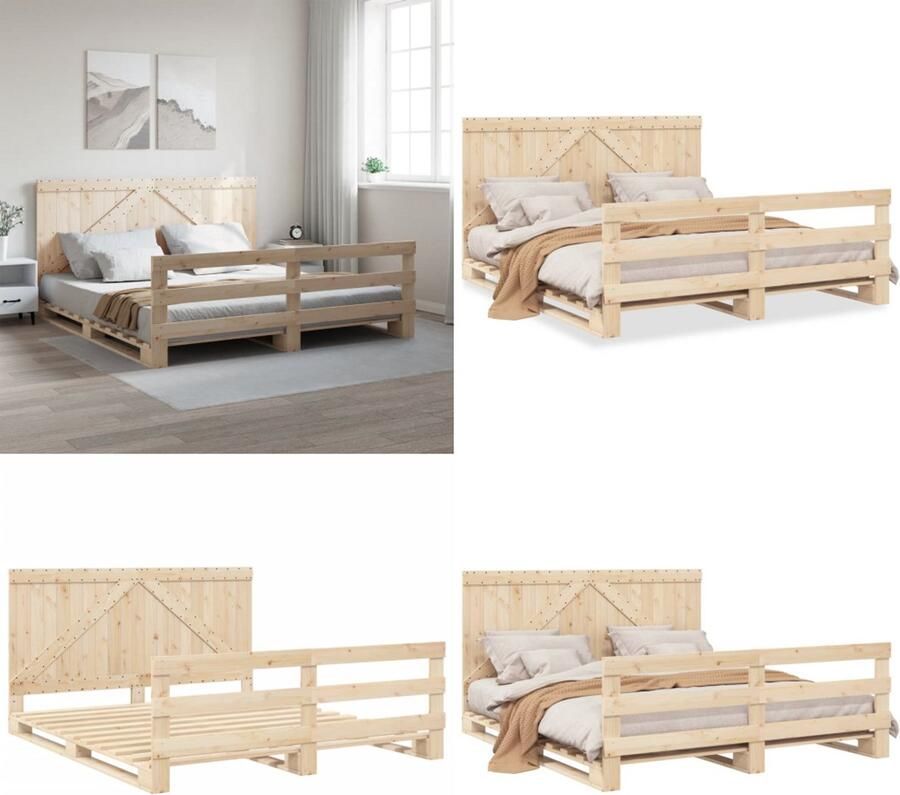 VidaXL Bedframe met hoofdbord massief grenenhout 200x200 cm Bedframe Bedframes Bed Tweepersoonsbed