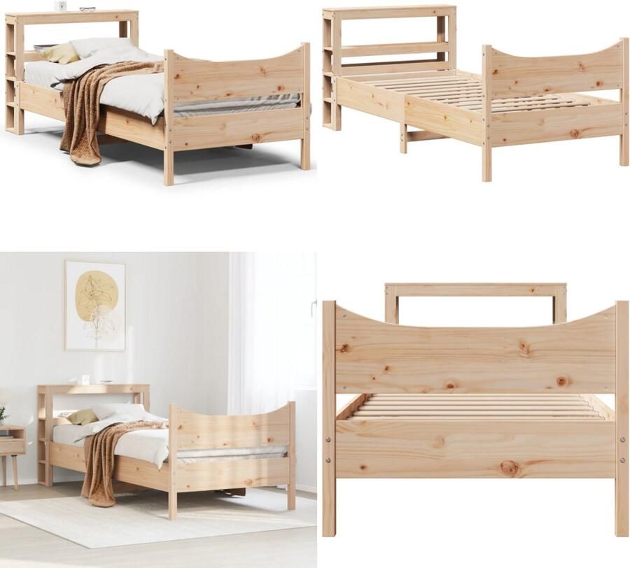 VidaXL Bedframe met hoofdbord massief grenenhout 75x190 cm Bedframe Bedframes Bed Bedbodem