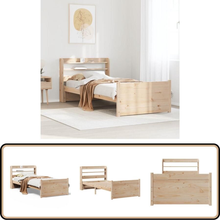 VidaXL Bedframe met hoofdbord massief grenenhout 75x190 cm