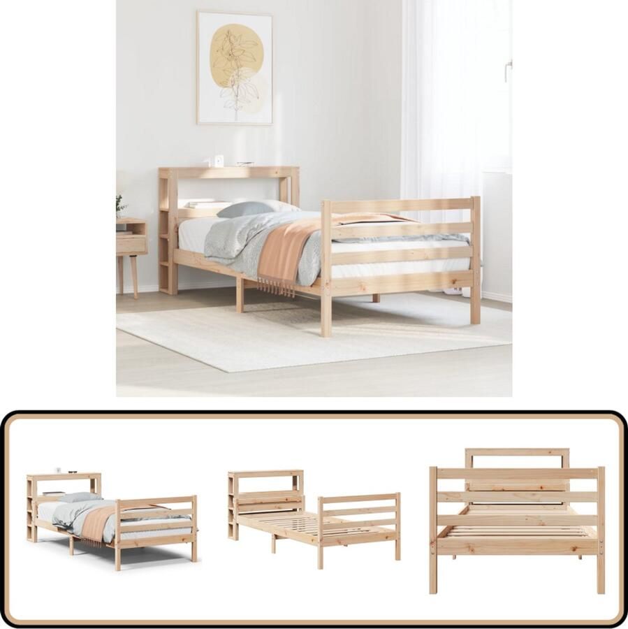 VidaXL Bedframe met hoofdbord massief grenenhout 75x190 cm