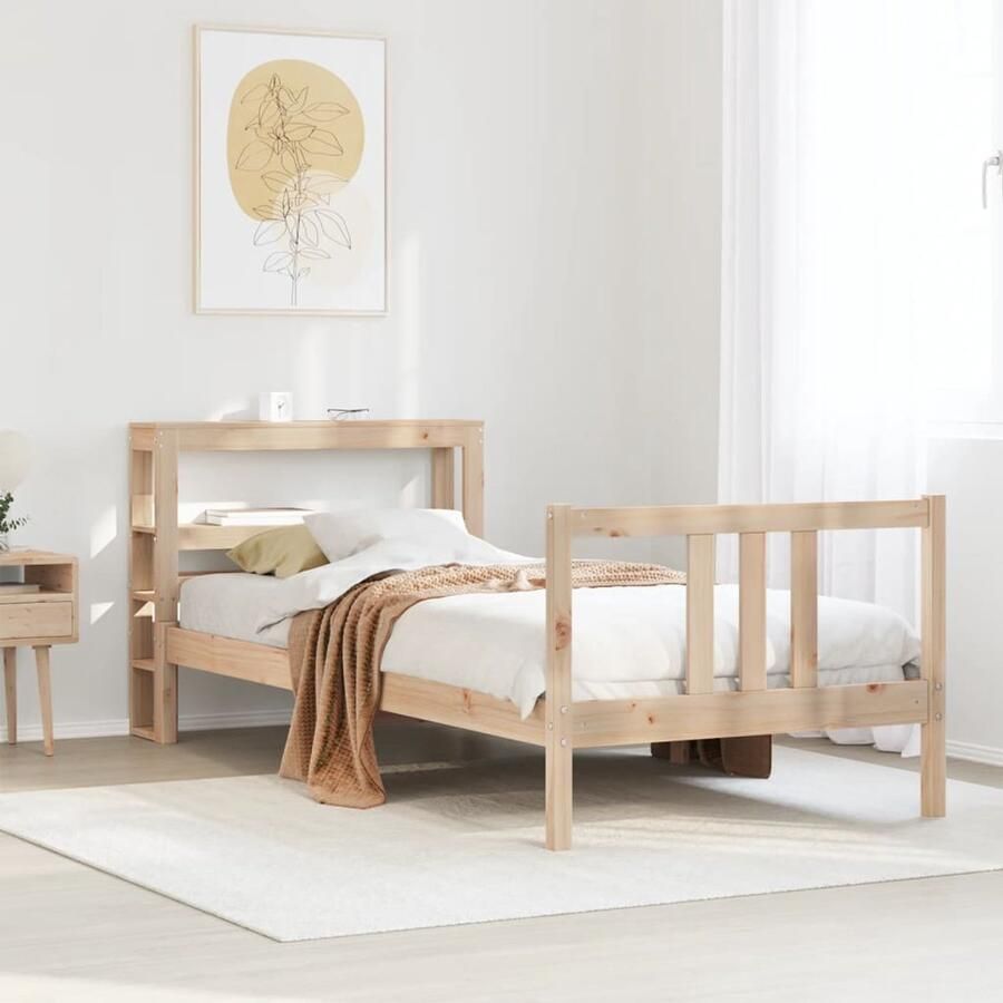 VidaXL Bedframe met hoofdbord massief grenenhout 75x190 cm - Foto 2