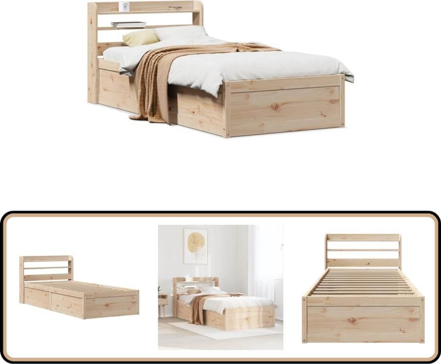 VidaXL Bedframe met hoofdbord massief grenenhout 75x190 cm