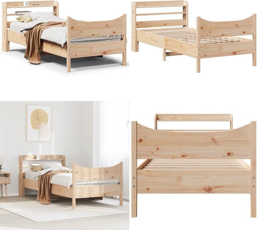 VidaXL Bedframe met hoofdbord massief grenenhout 90x200 cm Bedframe Bedframes Bed Bedbodem