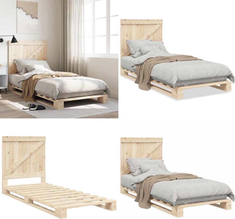 VidaXL Bedframe met hoofdbord massief grenenhout 90x200 cm Bedframe Bedframes Bed Bedbodem