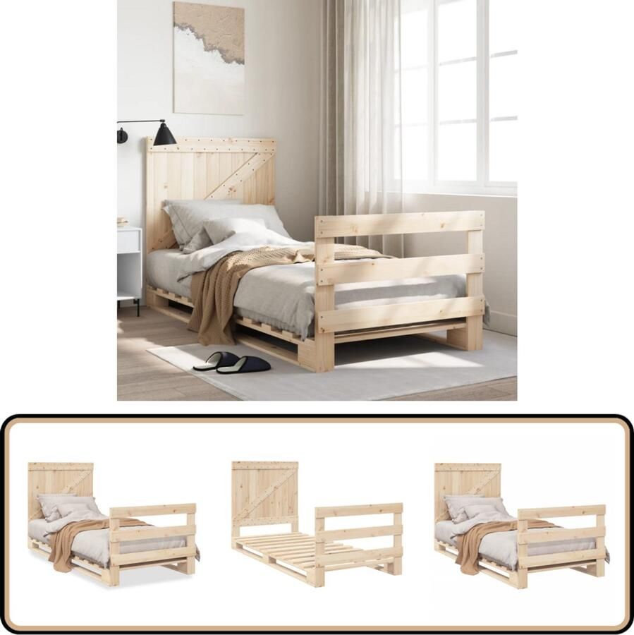 VidaXL Bedframe met hoofdbord massief grenenhout 90x200 cm