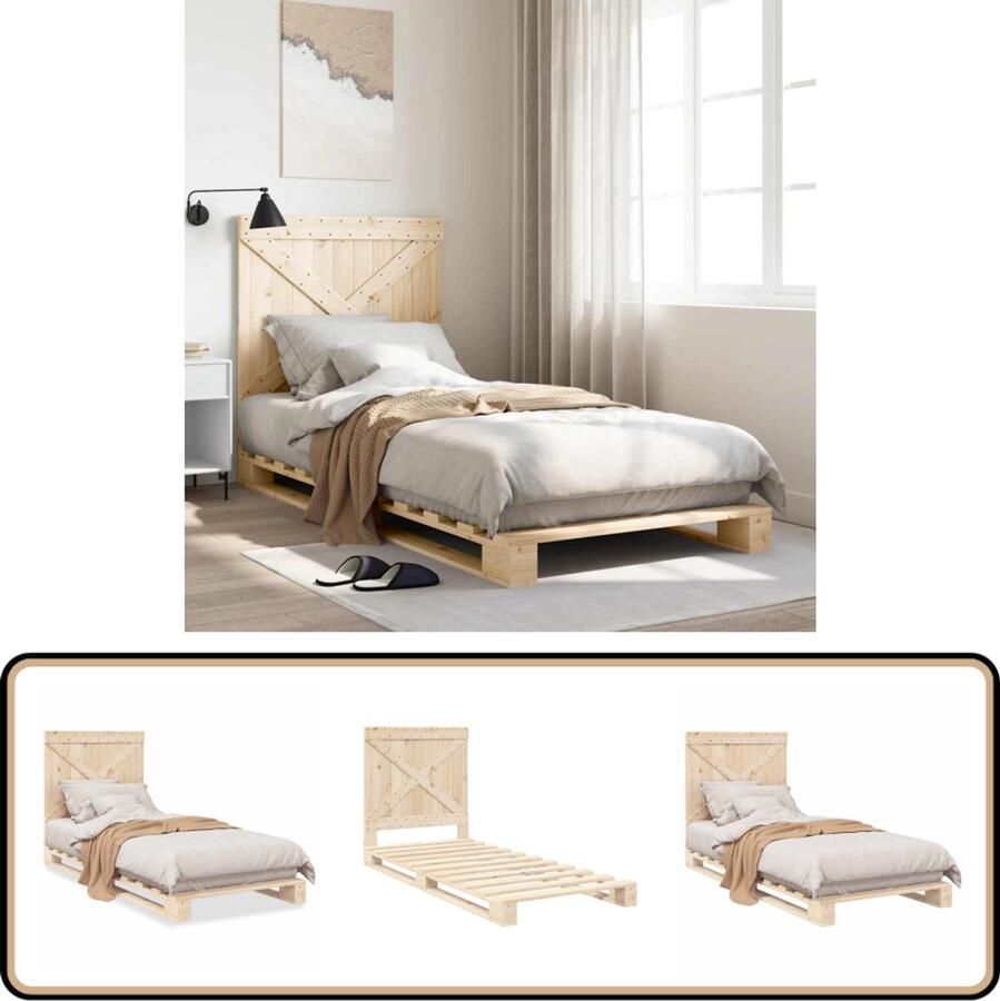 VidaXL Bedframe met hoofdbord massief grenenhout 90x200 cm