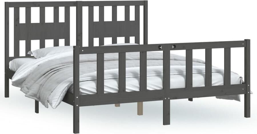 VidaXL -Bedframe-en-hoofdbord-grenenhout-grijs-150x200-cm-5FT-King-Size - Foto 2