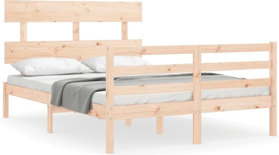 VidaXL Bedframe met Hoofdbord Massief Grenenhout Massief Houten Bed Frame Grenenhout Bed Frame Bruin Tweepersoons Bed Boxspring Bed Slaapcomfort Houten Meubels Bedroom Furniture - Foto 2