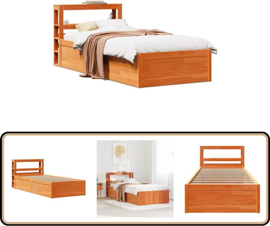 VidaXL Bedframe met hoofdbord massief grenenhout wasbruin 100x200 cm