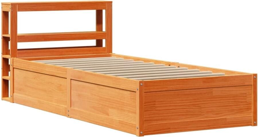 VidaXL Bedframe met hoofdbord massief grenenhout wasbruin 100x200 cm