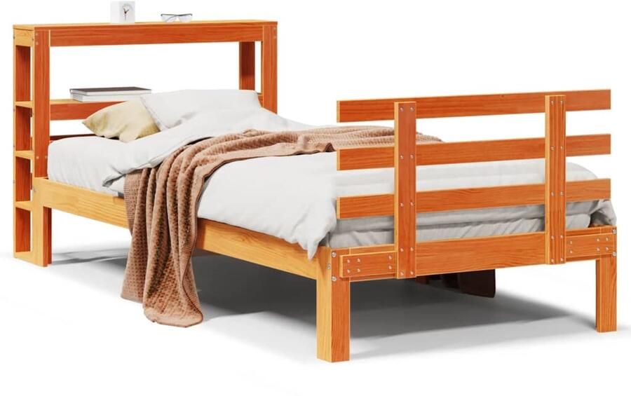 VidaXL Bedframe met hoofdbord massief grenenhout wasbruin 100x200 cm