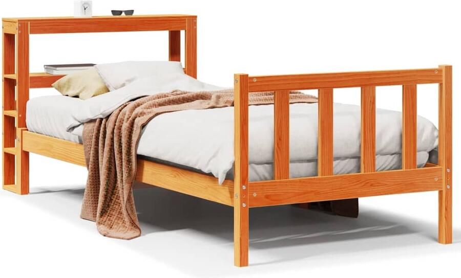 VidaXL Bedframe met hoofdbord massief grenenhout wasbruin 100x200 cm