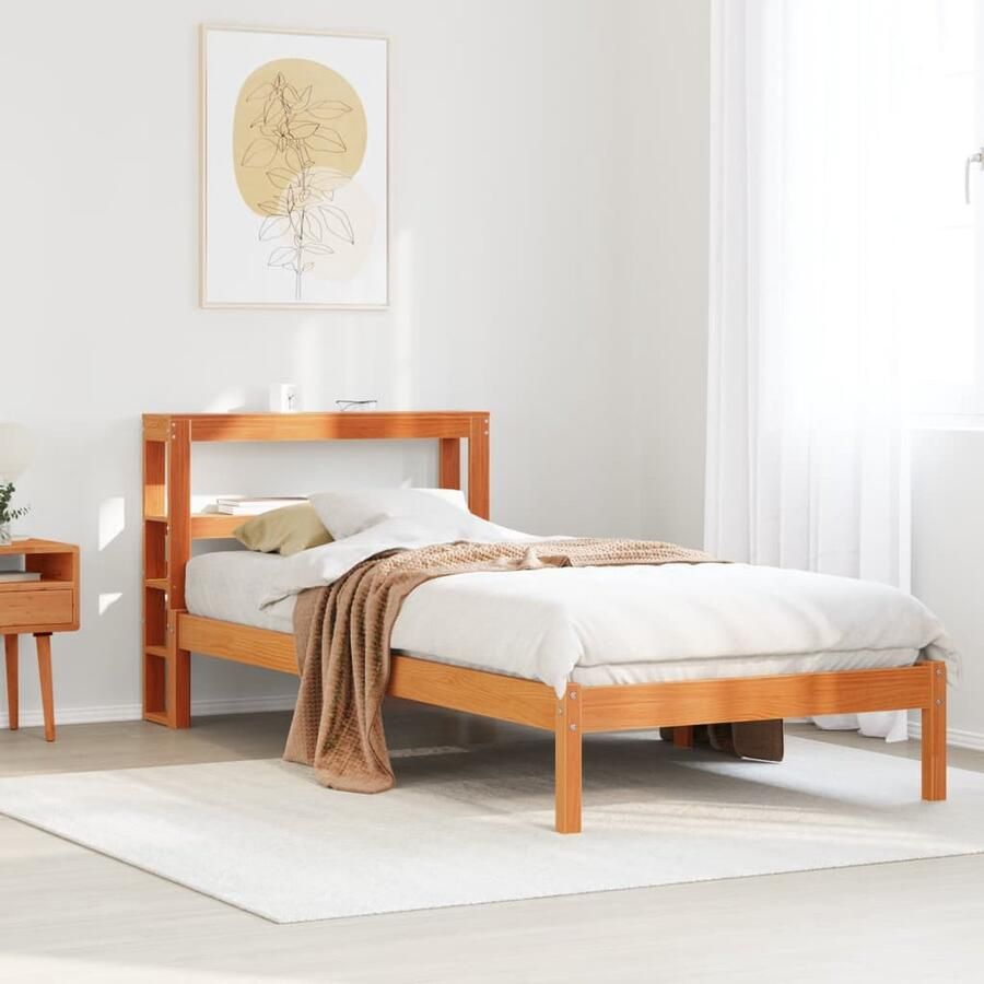 VidaXL Bedframe met hoofdbord massief grenenhout wasbruin 100x200 cm - Foto 2