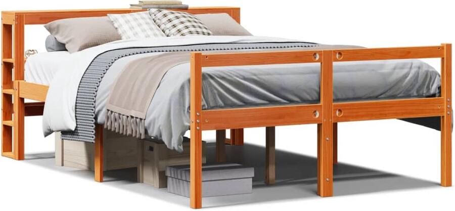 VidaXL Bedframe met hoofdbord grenenhout wasbruin 140x200 cm