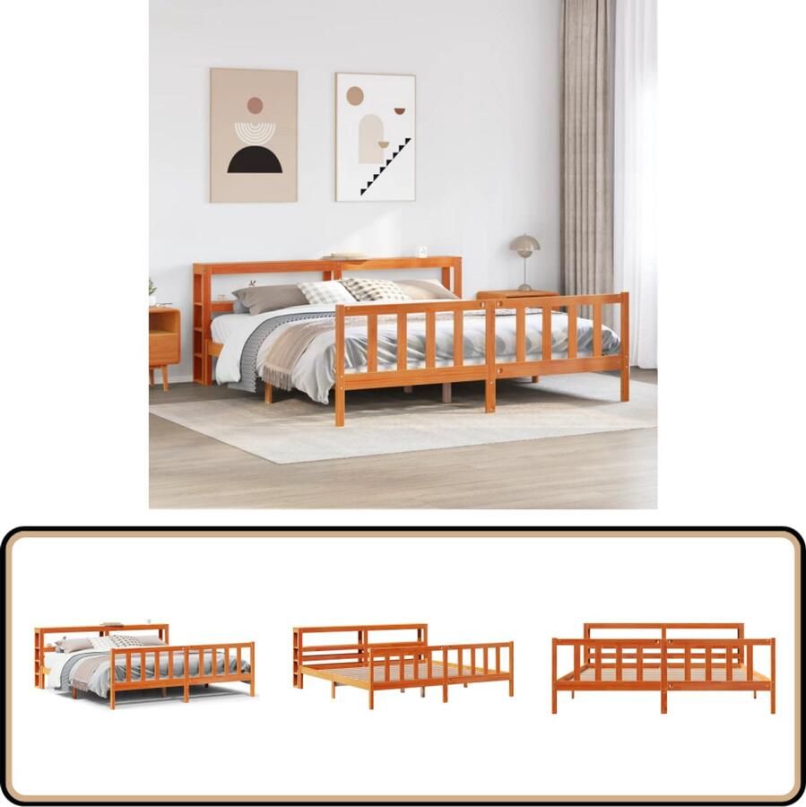 VidaXL Bedframe met hoofdbord massief grenenhout wasbruin 200x200 cm