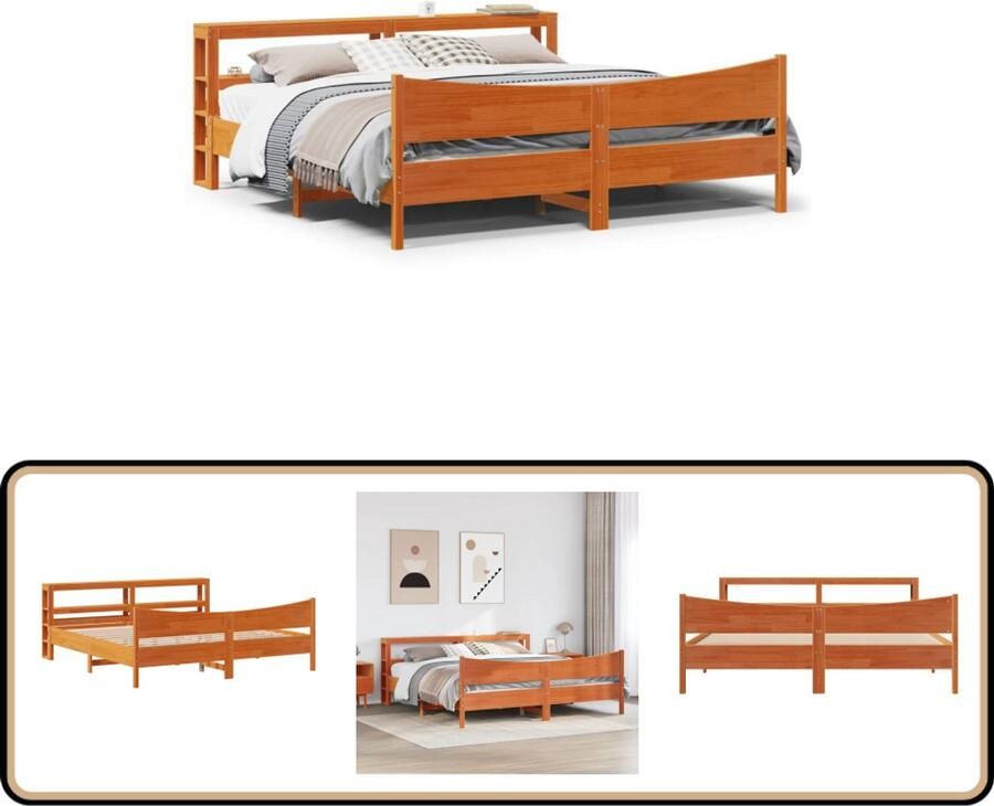 VidaXL Bedframe met hoofdbord massief grenenhout wasbruin 200x200 cm