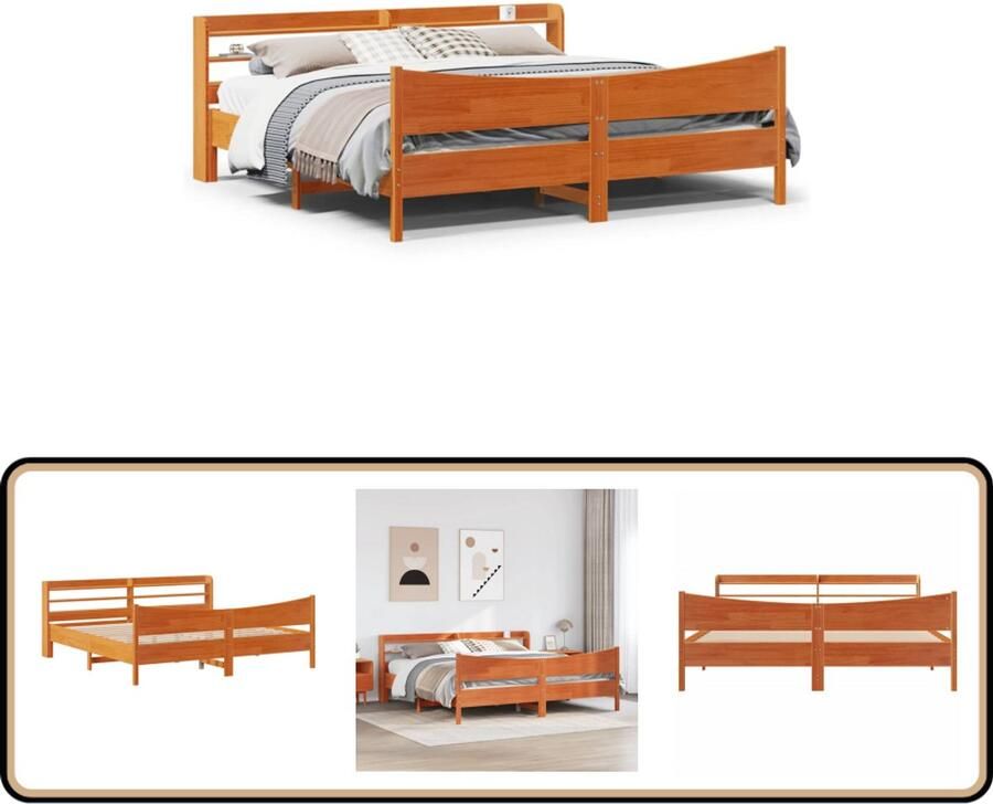 VidaXL Bedframe met hoofdbord massief grenenhout wasbruin 200x200 cm