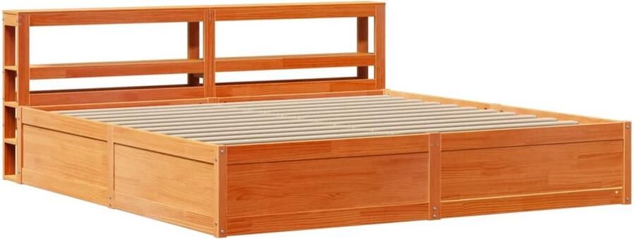 VidaXL Bedframe met hoofdbord massief grenenhout wasbruin 200x200 cm