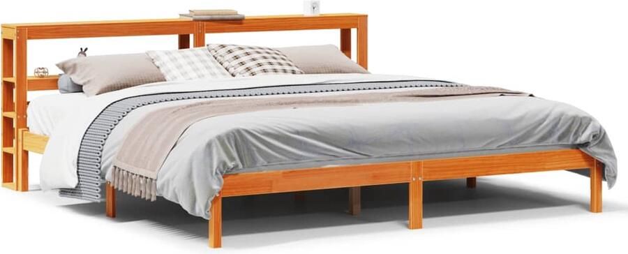 VidaXL Bedframe met hoofdbord massief grenenhout wasbruin 200x200 cm