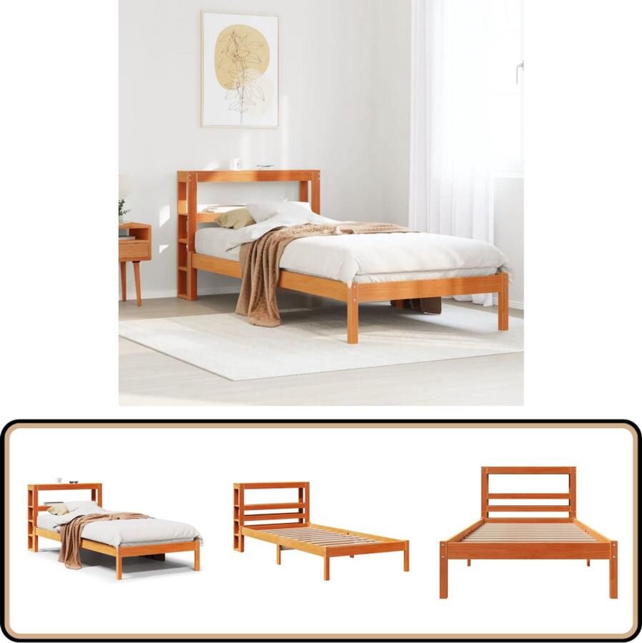 VidaXL Bedframe met hoofdbord massief grenenhout wasbruin 75x190 cm