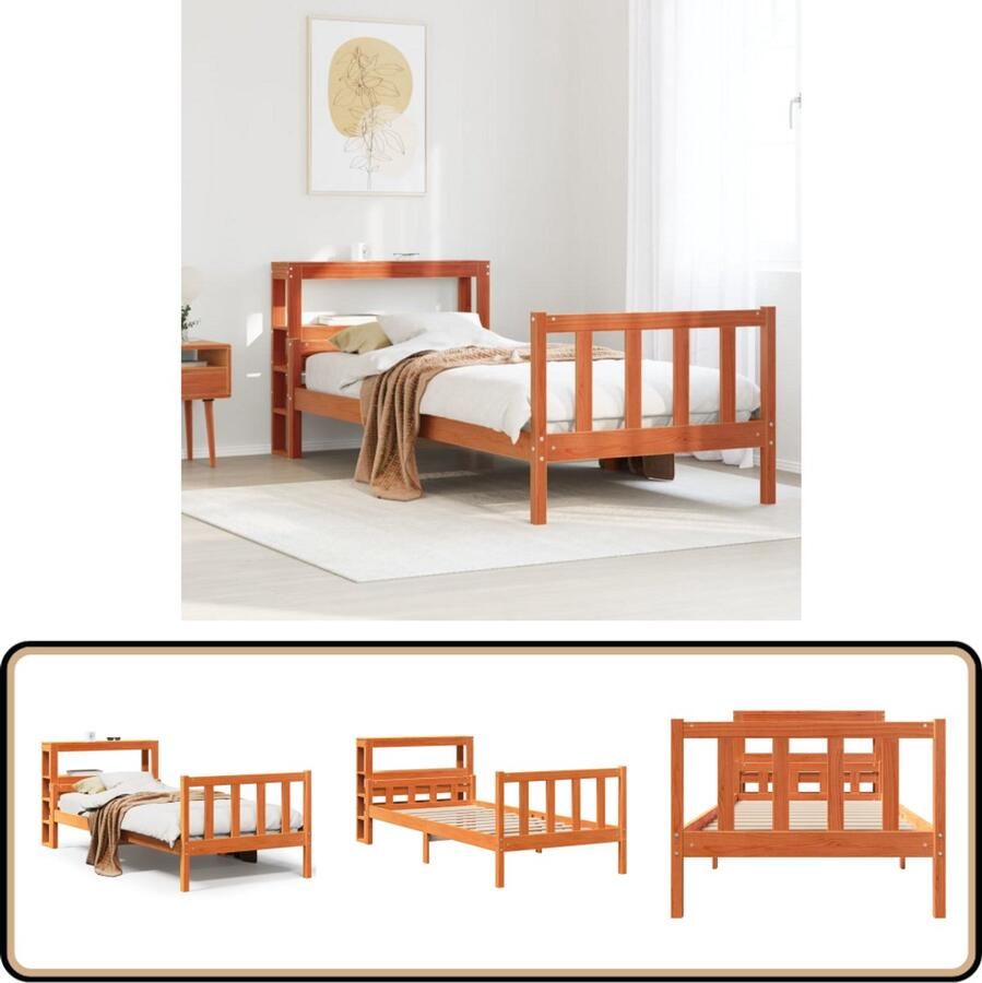 VidaXL Bedframe met hoofdbord massief grenenhout wasbruin 75x190 cm