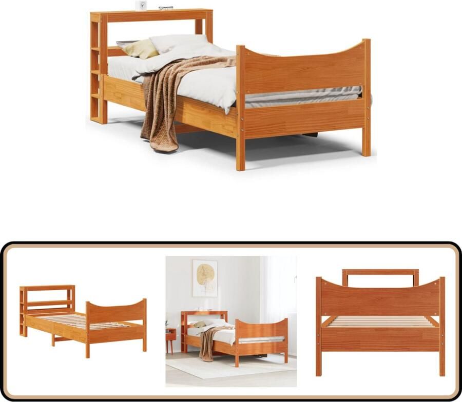 VidaXL Bedframe met hoofdbord massief grenenhout wasbruin 75x190 cm