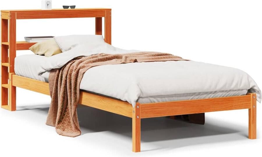 VidaXL Bedframe met hoofdbord massief grenenhout wasbruin 100x200 cm