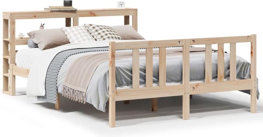 VidaXL -Bedframe-met-hoofdbord-massief-grenenhout-wit-140x200-cm - Foto 3