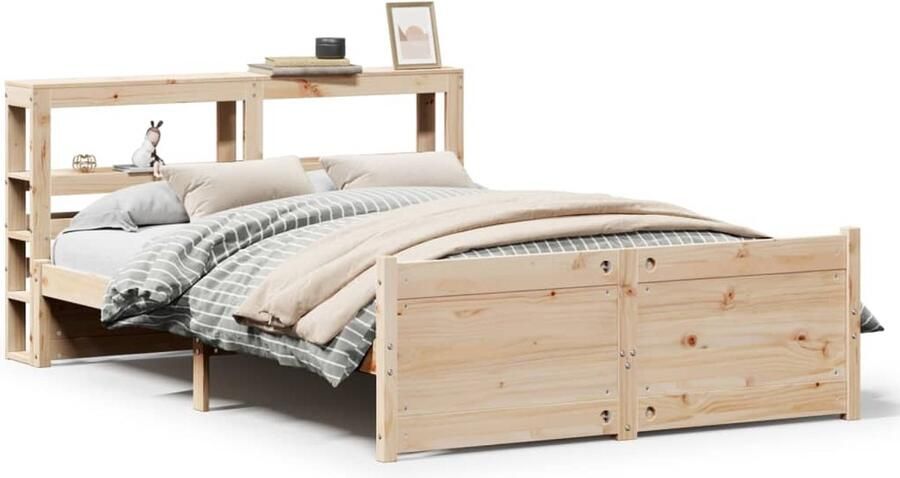 VidaXL -Bedframe-met-hoofdbord-massief-grenenhout-wit-140x200-cm - Foto 2