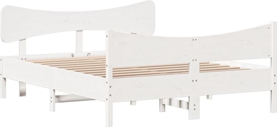 Vida XL Bedframe met hoofdbord massief grenenhout wit 140x200 cm SKU: V3216382 - Foto 4