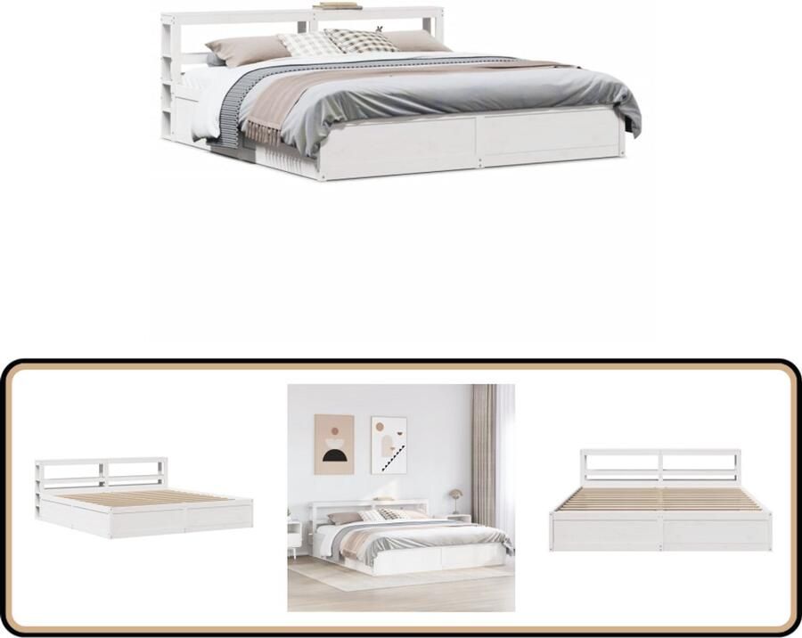 VidaXL Bedframe met hoofdbord massief grenenhout wit 200x200 cm