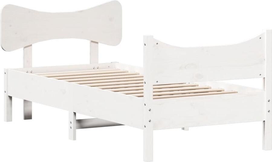 VidaXL -Bedframe-met-hoofdeinde-100x200-cm-massief-grenenhout-wit - Foto 3