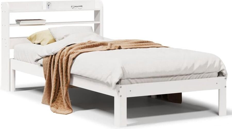 VidaXL Bedframe met hoofdeinde 100x200 cm massief grenenhout wit