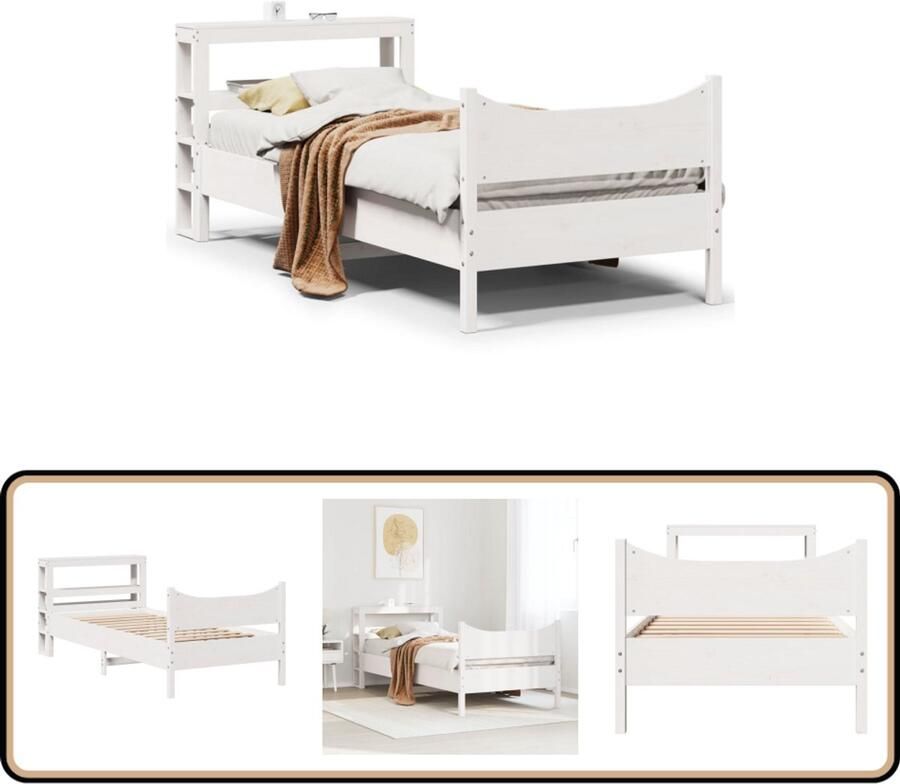 VidaXL Bedframe met hoofdbord massief grenenhout wit 90x190 cm