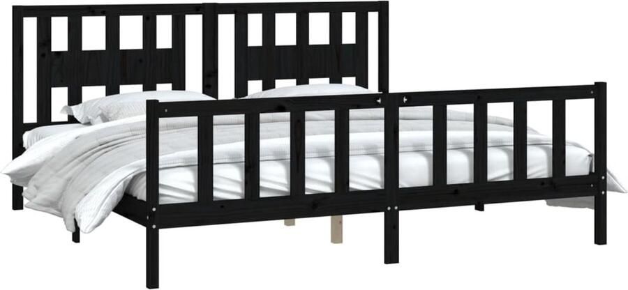 VidaXL -Bedframe-met-hoofdbord-massief-grenenhout-zwart-200x200-cm - Foto 3