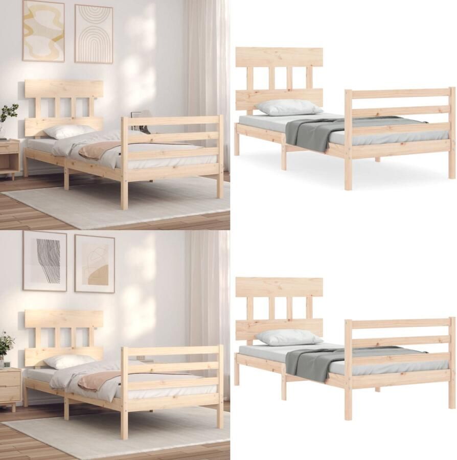 VidaXL Bedframe met hoofdbord massief hout 100x200 cm Bedframe Bedframes Bed Eenpersoonsbed