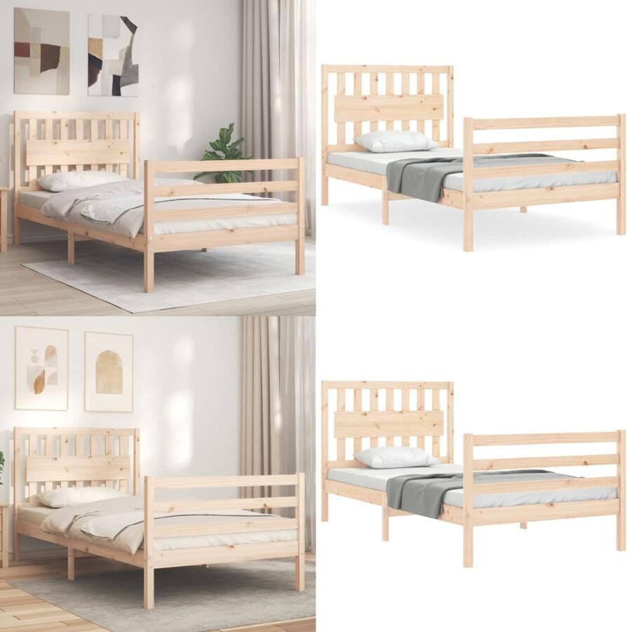 VidaXL Bedframe met hoofdbord massief hout 100x200 cm Bedframe Bedframes Bed Eenpersoonsbed