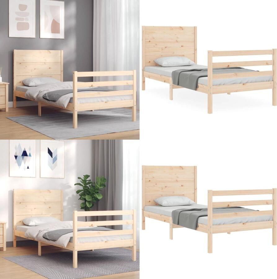VidaXL Bedframe met hoofdbord massief hout 100x200 cm Bedframe Bedframes Bed Eenpersoonsbed