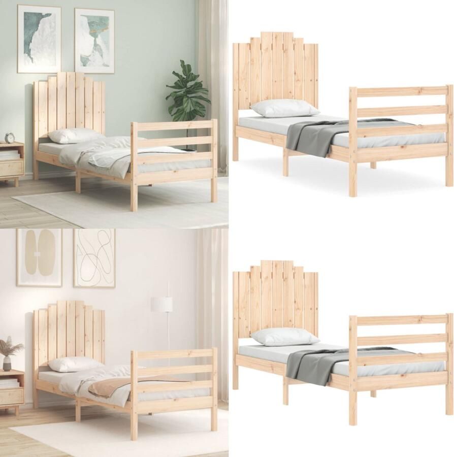 VidaXL Bedframe met hoofdbord massief hout Bedframe Bedframes Bed Eenpersoonsbed