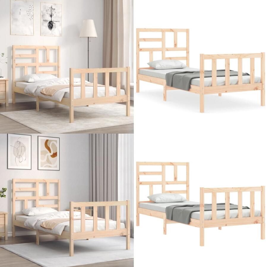 VidaXL Bedframe met hoofdbord massief hout Bedframe Bedframes Bed Eenpersoonsbed