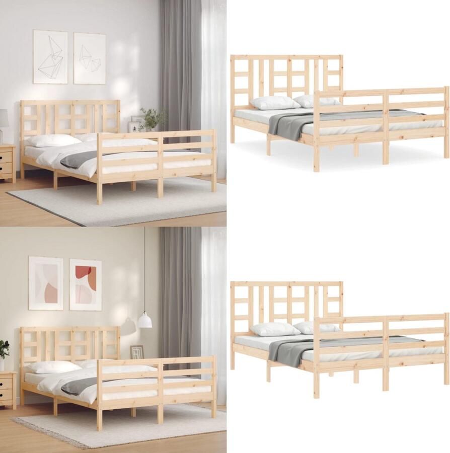 VidaXL Bedframe met hoofdbord massief hout 4FT6 Double Bedframe Bedframes Bed Tweepersoonsbed