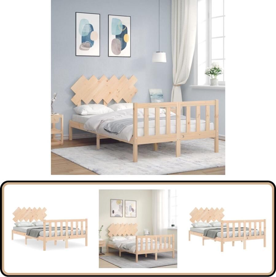 VidaXL Bedframe Massief Grenenhout 120x190 cm Massief Grenenhouten Bed Tweepersoons Bed Houten Bed Frame Bed Frame Bruin Bed Met Hoofdbord