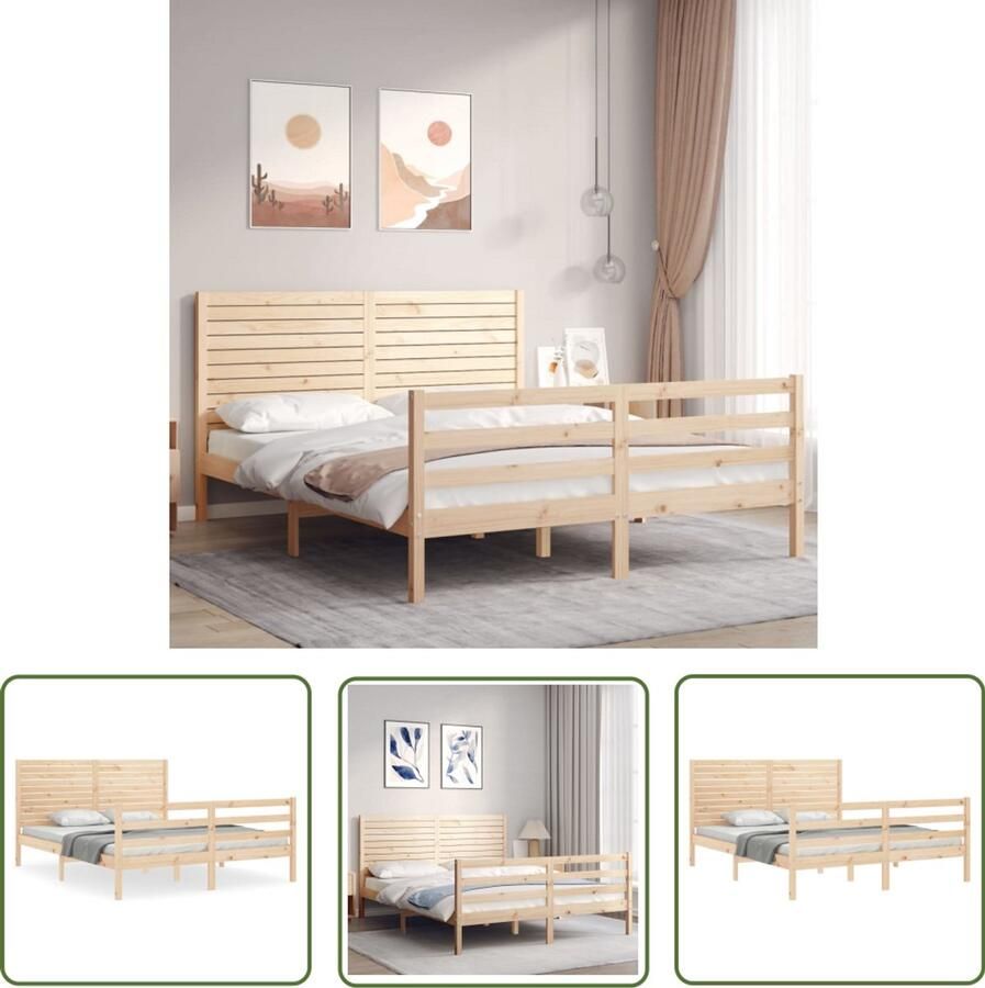 VidaXL Grenenhout Bed Massief Houten Bed Bedframe met hoofdbord massief hout 160x200 cm Bed Frame Tweepersoons Bed King Size Bed