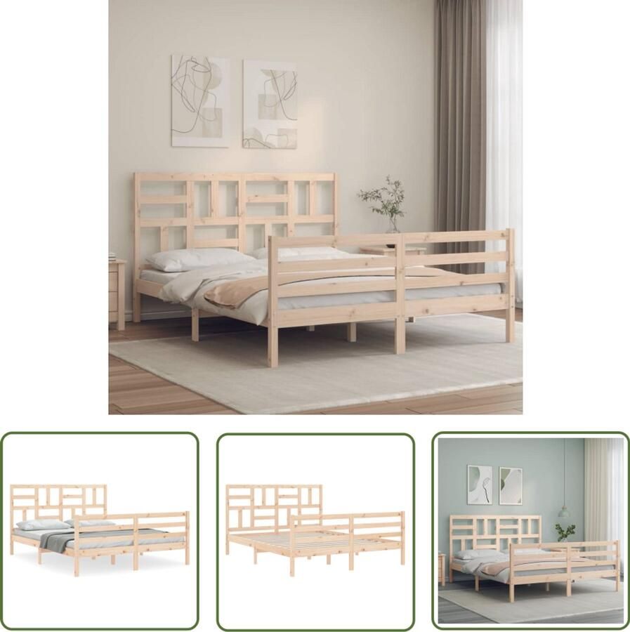 VidaXL Bedframe met hoofdbord massief hout Massief Houten Bed Grenenhout Bed Tweepersoons Bed Boxspring Bed Bedframe Met Hoofdbord