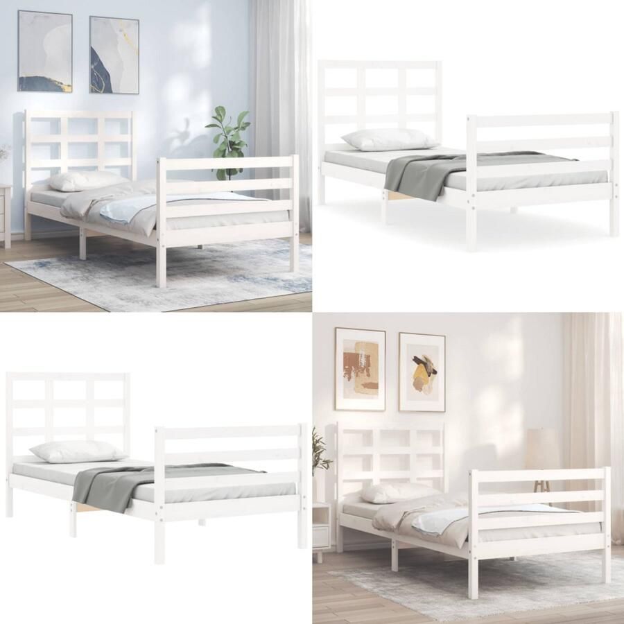 VidaXL Bedframe zonder matras massief grenenhout wit 140x200 cm Bedframe Bedframes Bed Eenpersoonsbed