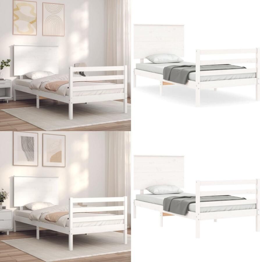 VidaXL Bedframe zonder matras massief grenenhout wit 140x200 cm Bedframe Bedframes Bed Eenpersoonsbed - Foto 3