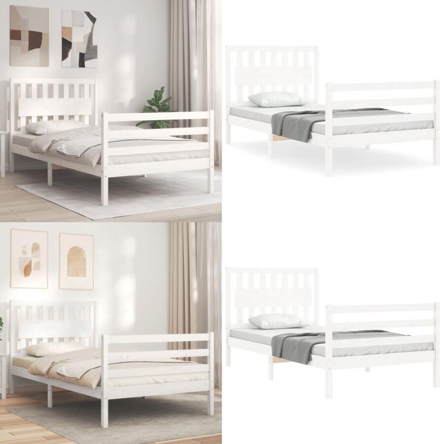VidaXL Bedframe zonder matras massief grenenhout wit 140x200 cm Bedframe Bedframes Bed Eenpersoonsbed - Foto 4